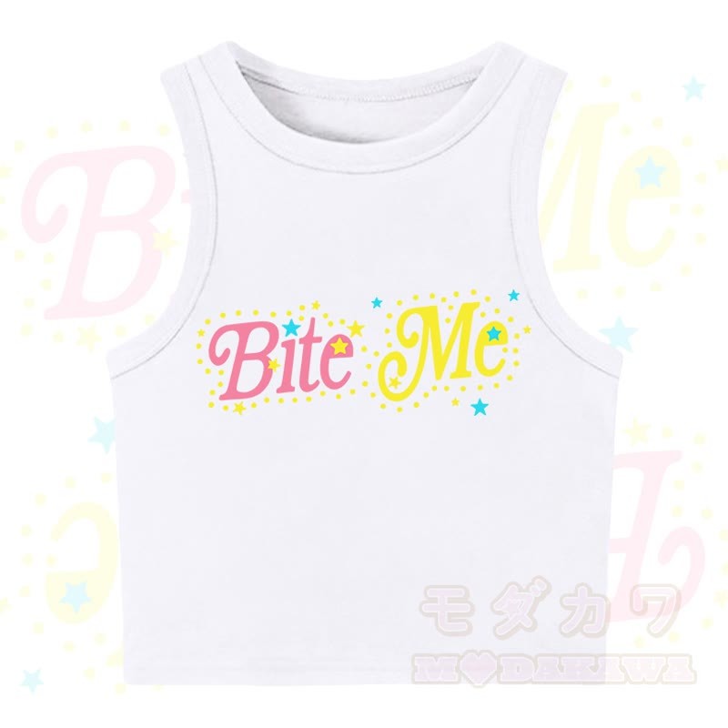 MODAKAWA BITE ME Star Print Casual Cropped Tank Top - White - XL - image 3