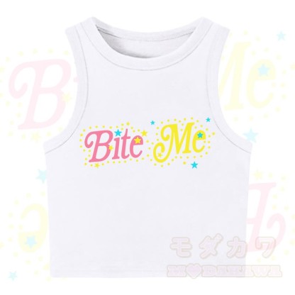 MODAKAWA BITE ME Star Print Casual Cropped Tank Top - White - XL - image 3