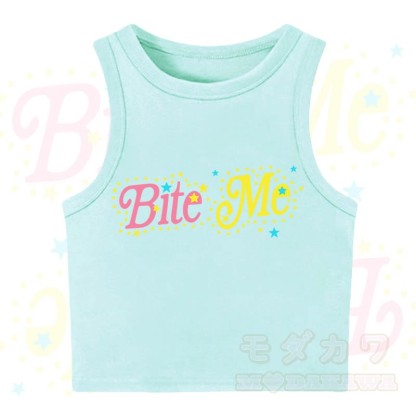 MODAKAWA BITE ME Star Print Casual Cropped Tank Top - Green - XL - image 4