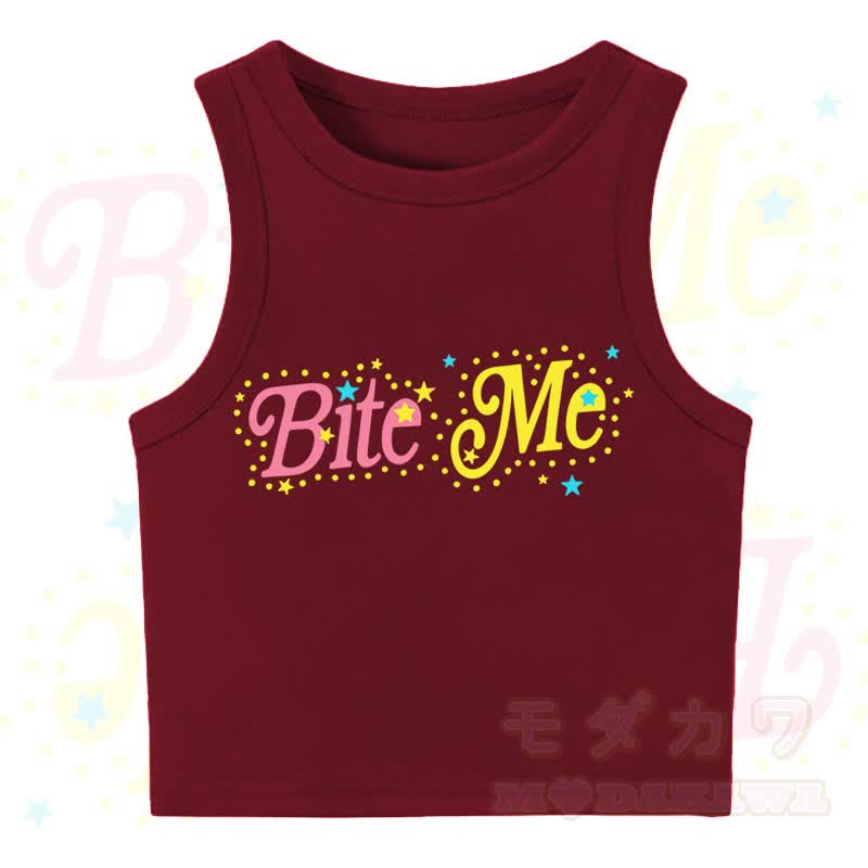 MODAKAWA BITE ME Star Print Casual Cropped Tank Top - Red - XL - image 2