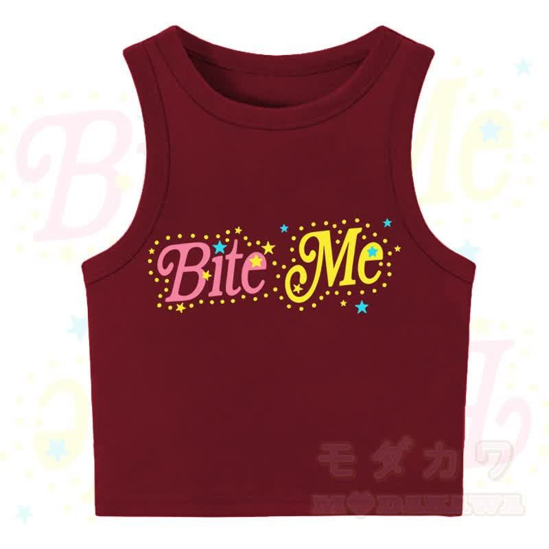 MODAKAWA BITE ME Star Print Casual Cropped Tank Top - Red - XL - image 2
