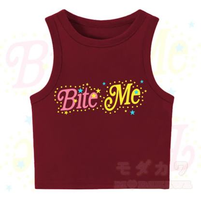 MODAKAWA BITE ME Star Print Casual Cropped Tank Top - Red - XL - image 2
