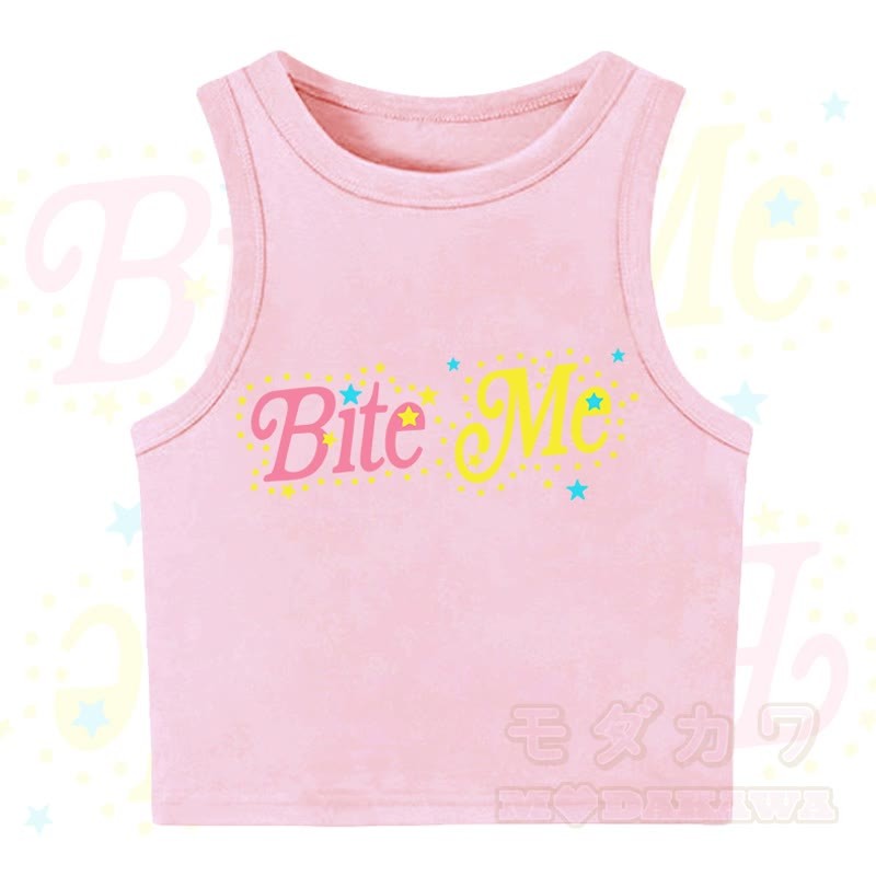 MODAKAWA BITE ME Star Print Casual Cropped Tank Top - Light Pink - XL - image 6