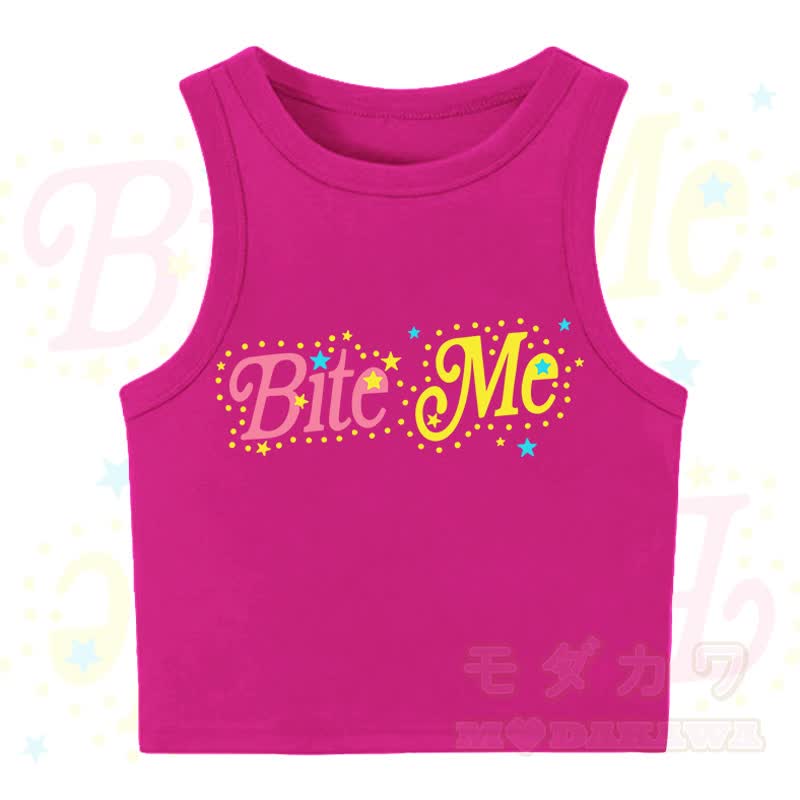 MODAKAWA BITE ME Star Print Casual Cropped Tank Top - Dark Pink - XL - image 5