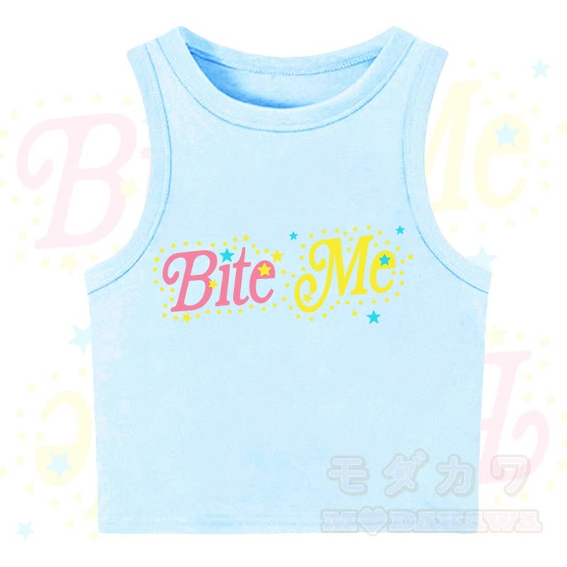 MODAKAWA BITE ME Star Print Casual Cropped Tank Top - Blue - XL - image 7