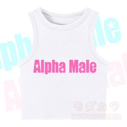 MODAKAWA ALPHA MALE Star Print Casual Cropped Tank Top - White - XL - image 3