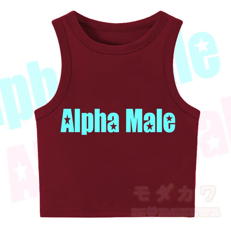 MODAKAWA ALPHA MALE Star Print Casual Cropped Tank Top - Brown - XL - image 2