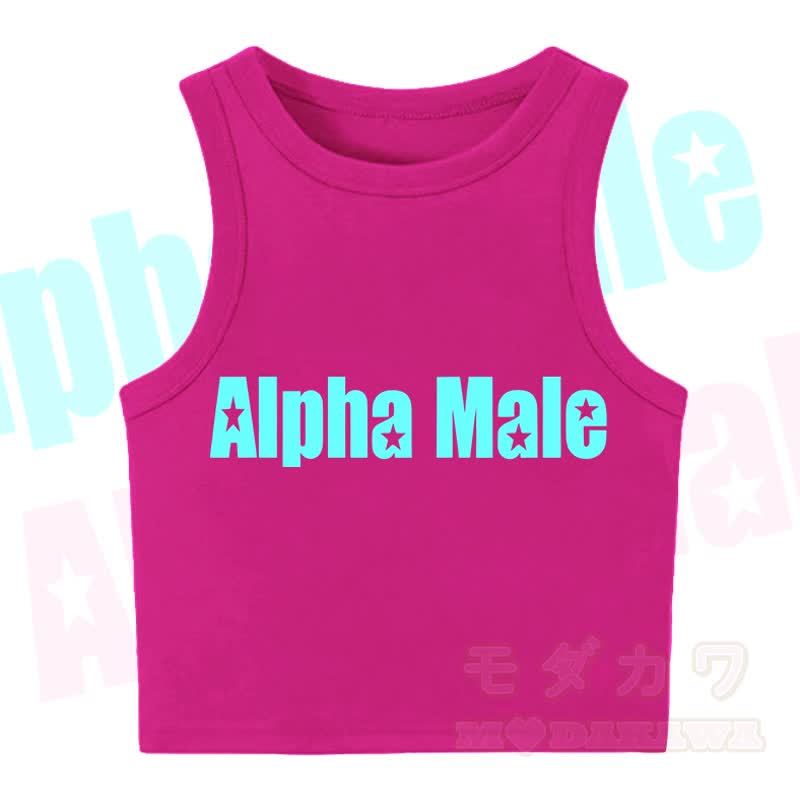 MODAKAWA ALPHA MALE Star Print Casual Cropped Tank Top - Dark Pink - XL - image 6