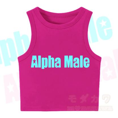 MODAKAWA ALPHA MALE Star Print Casual Cropped Tank Top - Dark Pink - XL - image 6