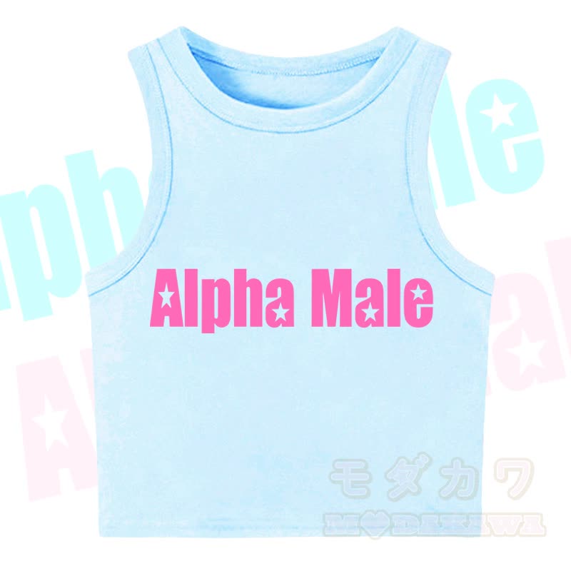 MODAKAWA ALPHA MALE Star Print Casual Cropped Tank Top - Blue - XL - image 8
