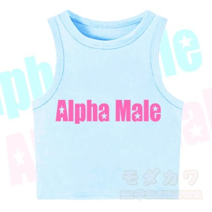 MODAKAWA ALPHA MALE Star Print Casual Cropped Tank Top - Blue - XL - image 8