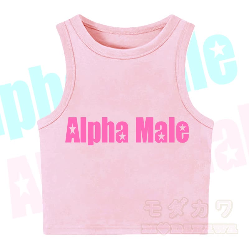 MODAKAWA ALPHA MALE Star Print Casual Cropped Tank Top - Light Pink - XL - image 7