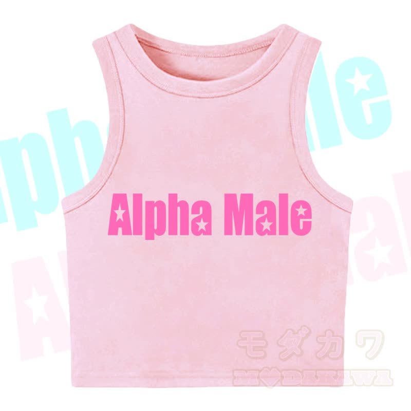MODAKAWA ALPHA MALE Star Print Casual Cropped Tank Top - Light Pink - XL - image 7