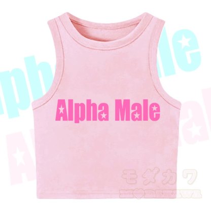 MODAKAWA ALPHA MALE Star Print Casual Cropped Tank Top - Light Pink - XL - image 7