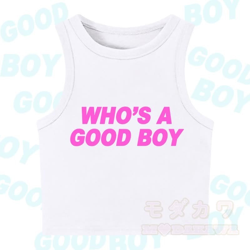 MODAKAWA WHO'S A GOOD BOY Casual Cropped Tank Top - White - XL - image 7