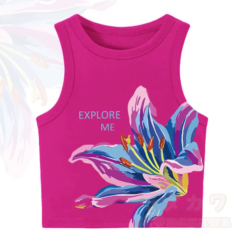 MODAKAWA EXPLORE ME Flower Print Casual Cropped Tank Top - Dark Pink - XL - image 3