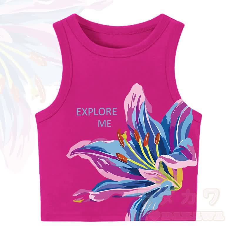 MODAKAWA EXPLORE ME Flower Print Casual Cropped Tank Top - Dark Pink - XL - image 3