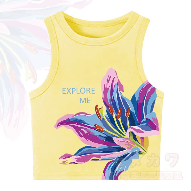 MODAKAWA EXPLORE ME Flower Print Casual Cropped Tank Top - Yellow - XL - image 2