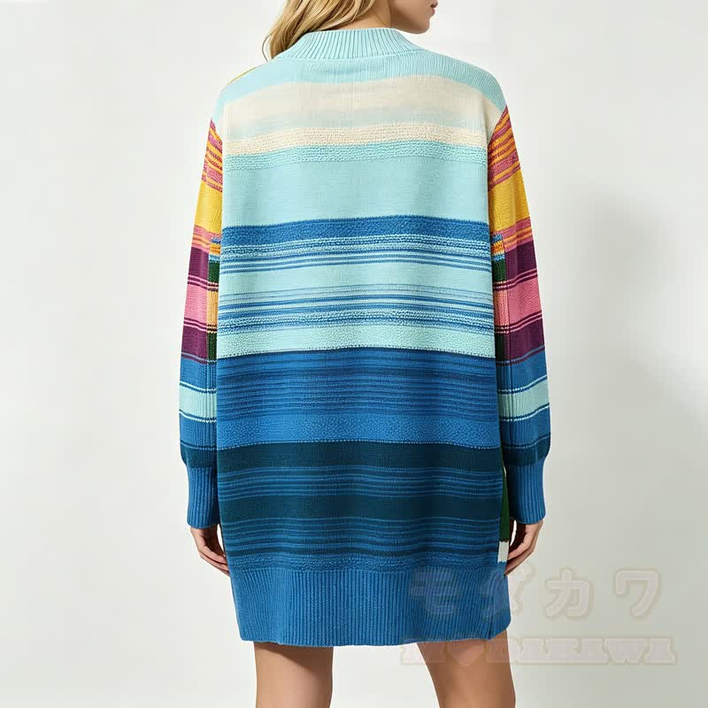 Vintage Rainbow Landscape Embroidery Loose Long Knit Sweater Dress - image 5