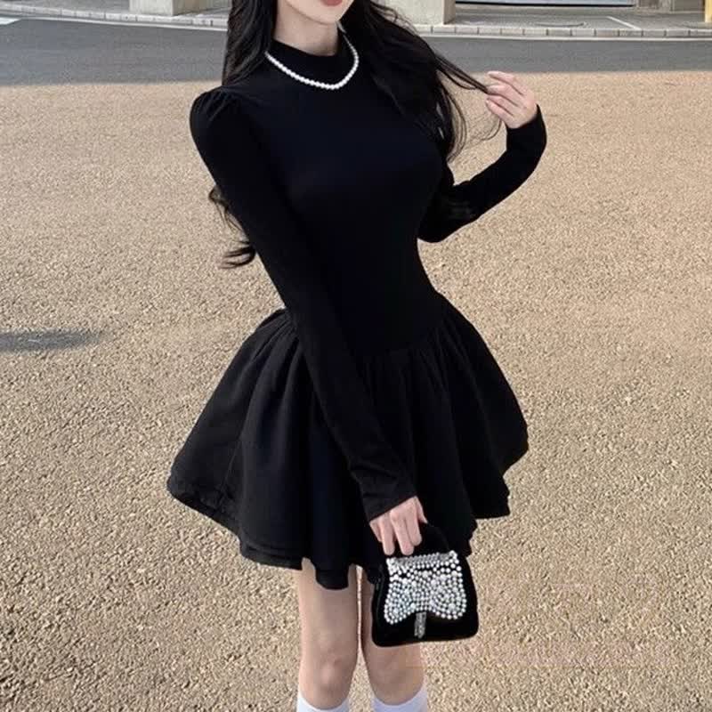 Vintage Coffee Blazer Black Swing Dress Two Pieces Set - image 5