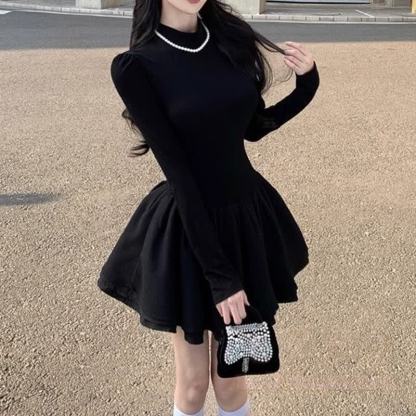 Vintage Coffee Blazer Black Swing Dress Two Pieces Set - image 5