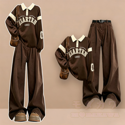 Vintage Letter Print Sweatshirt Wide Leg Trousers Two Pieces Set - Set - XL - image 1