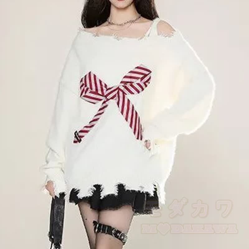 Sweet Bow Knit Sweater Lace‑Up Sleeveless Cami Dress Two Pieces Set  - White Top - 3XL - image 6