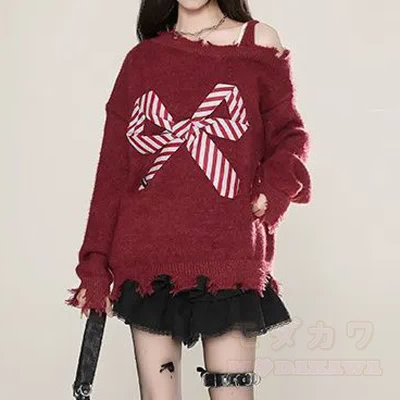 Sweet Bow Knit Sweater Lace‑Up Sleeveless Cami Dress Two Pieces Set  - Red Top - 3XL - image 5