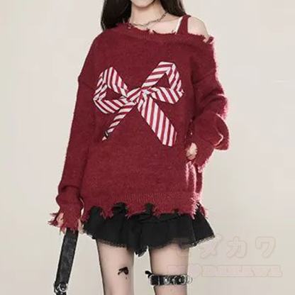 Sweet Bow Knit Sweater Lace‑Up Sleeveless Cami Dress Two Pieces Set  - Red Top - 3XL - image 5