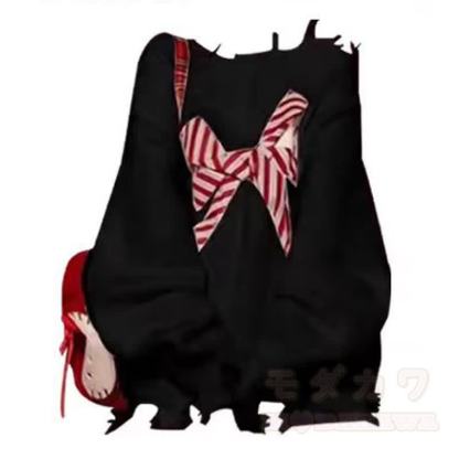 Sweet Bow Knit Sweater Lace‑Up Sleeveless Cami Dress Two Pieces Set  - Black Top - 3XL - image 4