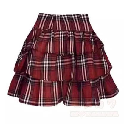 Preppy Style Vest Long Sleeve Shirt Plaid Tiered Skirt Three Pieces Set - Skirt - XL - image 3