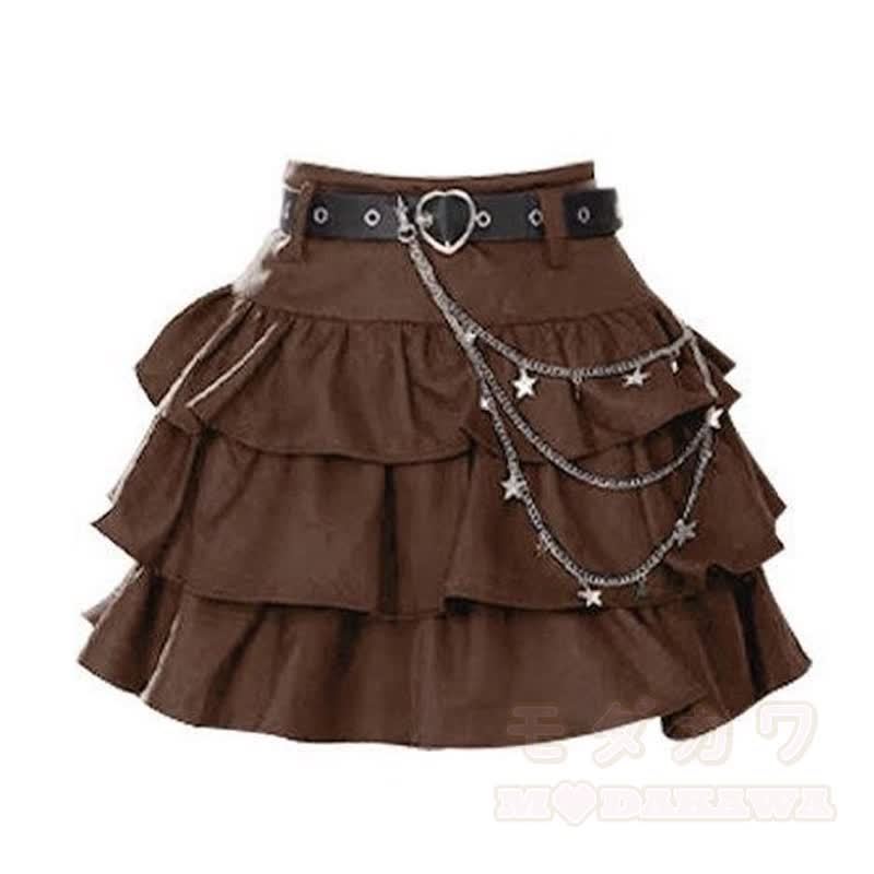 Preppy Knit Vest Long Sleeve Blouse Tiered Skirt Three Pieces Set - Skirt - XL - image 3