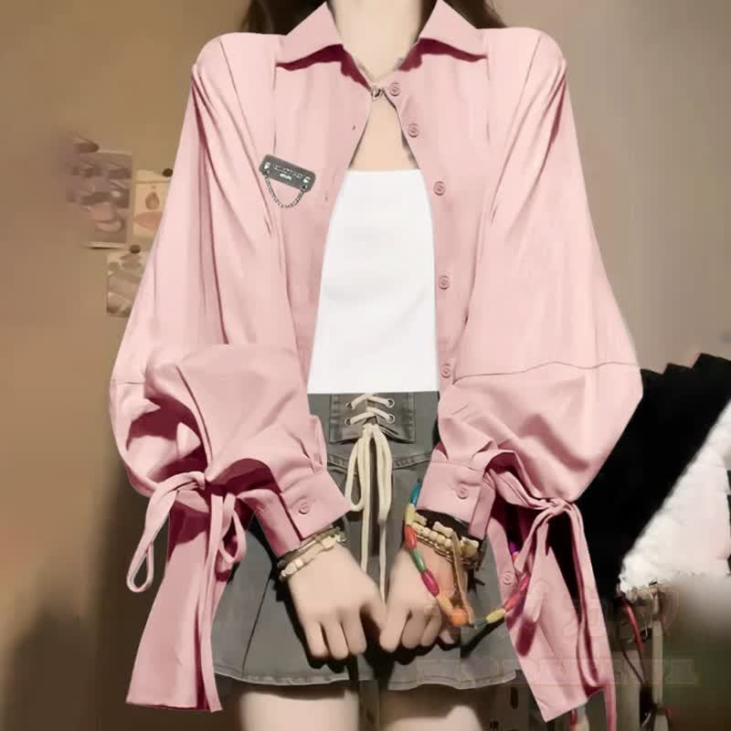 Preppy Knit Vest Pink Tie Shirt Wide Leg Long Pants Three Pieces Set - image 3