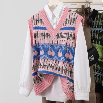 Preppy Knit Vest Polo Collar Shirt High Waist Pants Three Pieces Set - Vest+ Shirt - XL - image 2