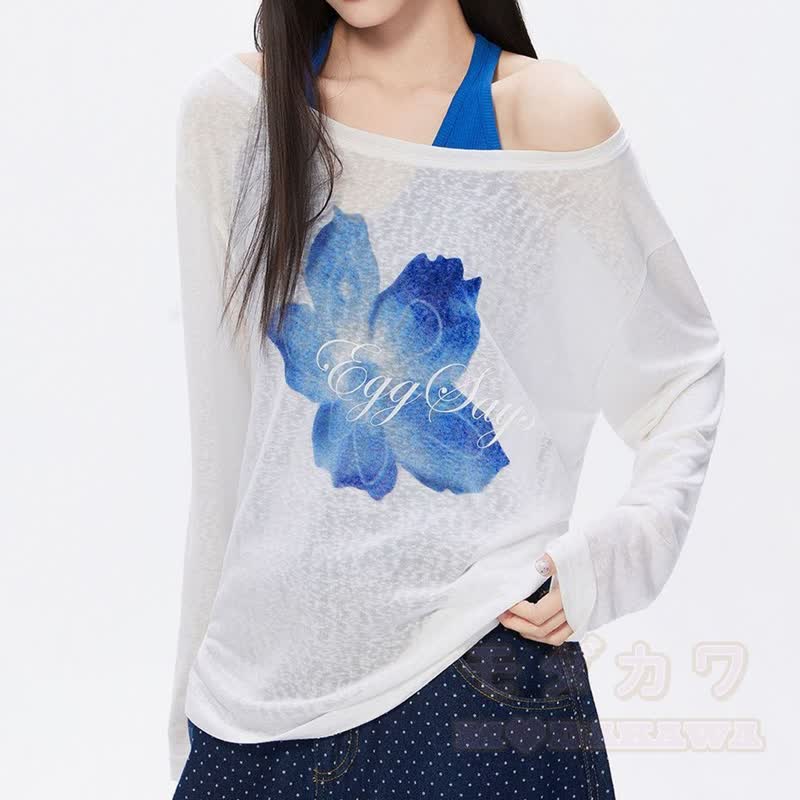 Y2K Floral Print Long Sleeve Top Plaid Sash Cargo Pants Two Pieces Set - Top - XL - image 2