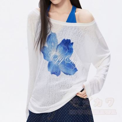 Y2K Floral Print Long Sleeve Top Plaid Sash Cargo Pants Two Pieces Set - Top - XL - image 2