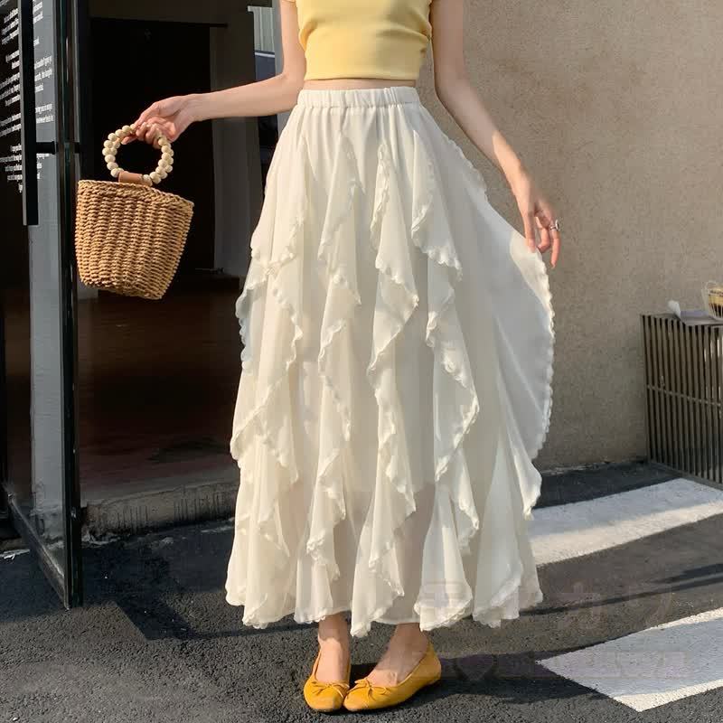 Vintage Letter Print Sweatshirt Ruffled Hem Skirt Two Pieces Set - Skirt - XL - image 3