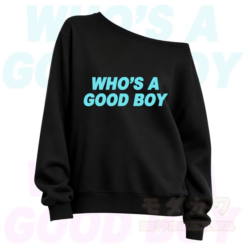 MMODAKAWA Who's A Good Boy Slant Shoulder Long Sleeve Sweatshirt - Black A - 3XL - image 1