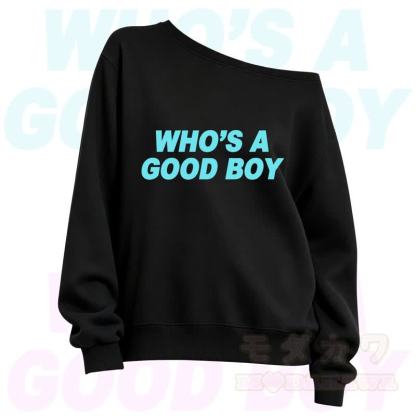 MMODAKAWA Who's A Good Boy Slant Shoulder Long Sleeve Sweatshirt - Black A - 3XL - image 1