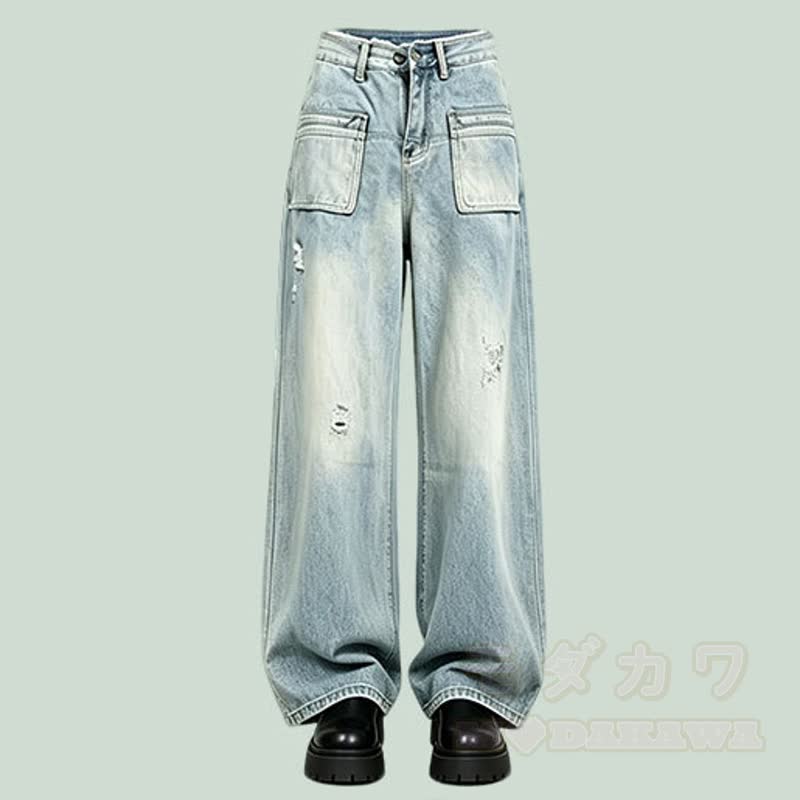 Vintage Loose Long Knit Cardigan Wide Leg Jeans Three Pieces Set - Pants - 3XL - image 7