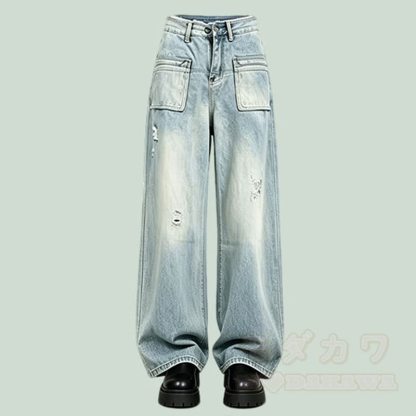 Vintage Loose Long Knit Cardigan Wide Leg Jeans Three Pieces Set - Pants - 3XL - image 7