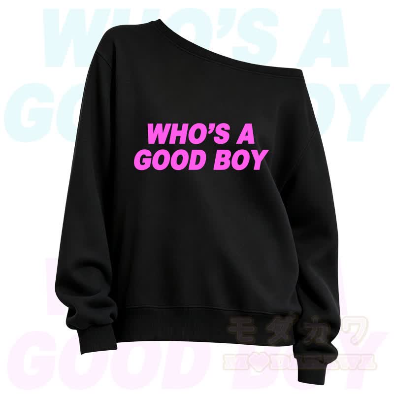 MMODAKAWA Who's A Good Boy Slant Shoulder Long Sleeve Sweatshirt - Black B - 3XL - image 2