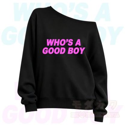 MMODAKAWA Who's A Good Boy Slant Shoulder Long Sleeve Sweatshirt - Black B - 3XL - image 2
