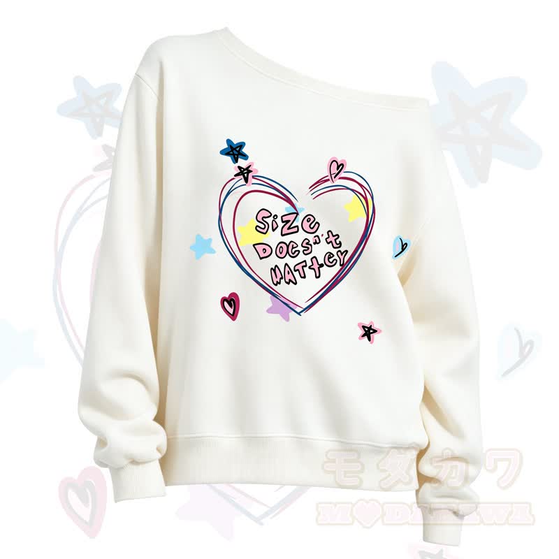MMODAKAWA SIZE DOESN'T MATTER Heart Print Slant Shoulder Sweatshirt - White - 3XL - image 3