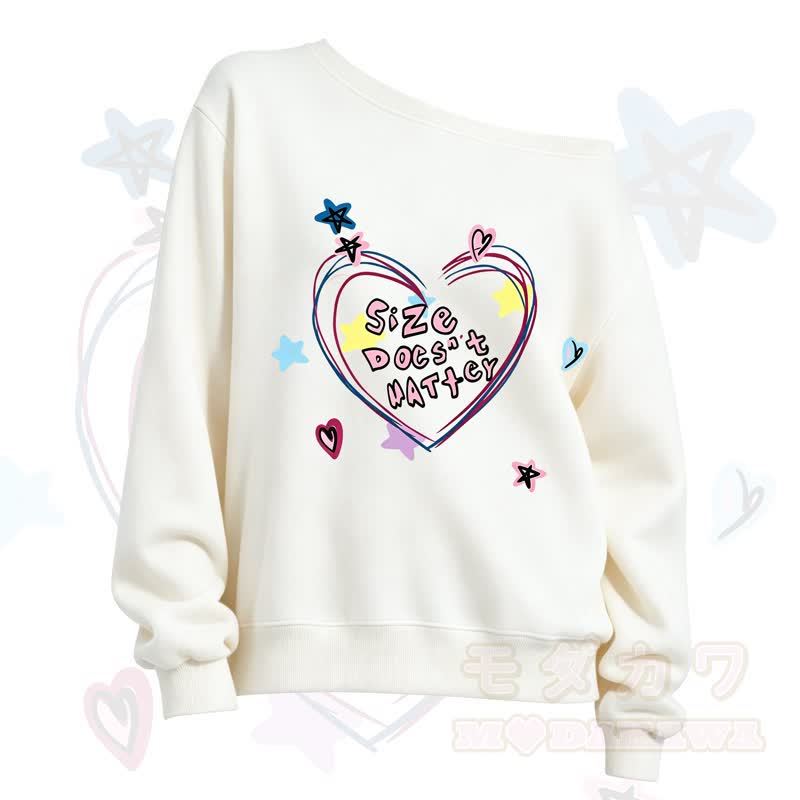 MMODAKAWA SIZE DOESN'T MATTER Heart Print Slant Shoulder Sweatshirt - White - 3XL - image 3