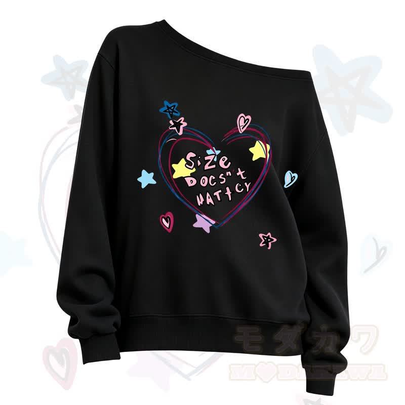 MMODAKAWA SIZE DOESN'T MATTER Heart Print Slant Shoulder Sweatshirt - Black - 3XL - image 2