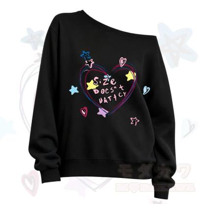 MMODAKAWA SIZE DOESN'T MATTER Heart Print Slant Shoulder Sweatshirt - Black - 3XL - image 2