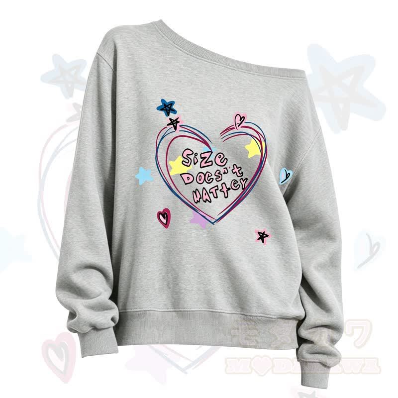 MMODAKAWA SIZE DOESN'T MATTER Heart Print Slant Shoulder Sweatshirt - Grey - 3XL - image 6