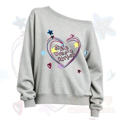 MMODAKAWA SIZE DOESN'T MATTER Heart Print Slant Shoulder Sweatshirt - Grey - 3XL - image 6