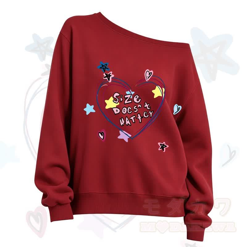 MMODAKAWA SIZE DOESN'T MATTER Heart Print Slant Shoulder Sweatshirt - Red - 3XL - image 5